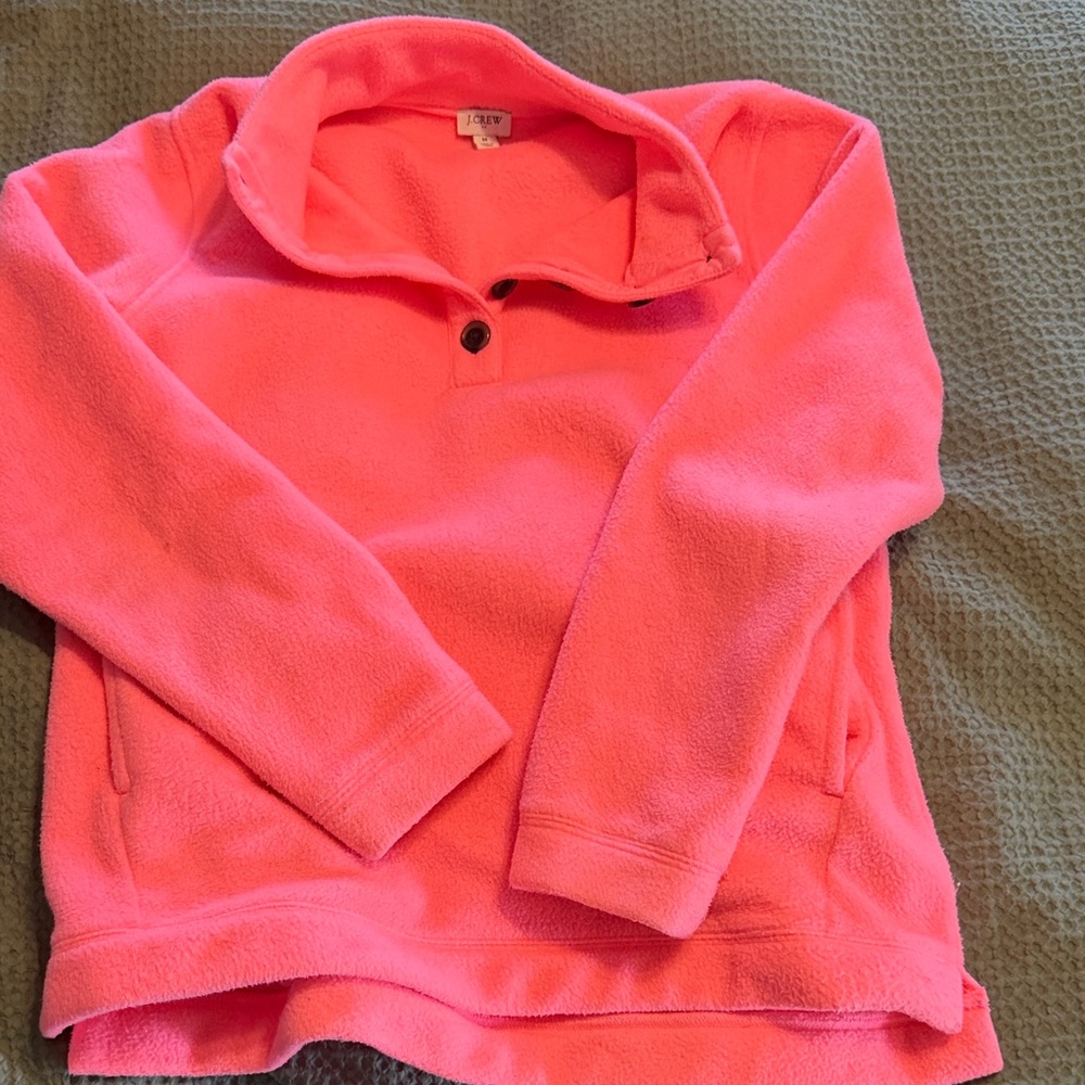 J. Crew Bright Pink Button Fleece Pullover